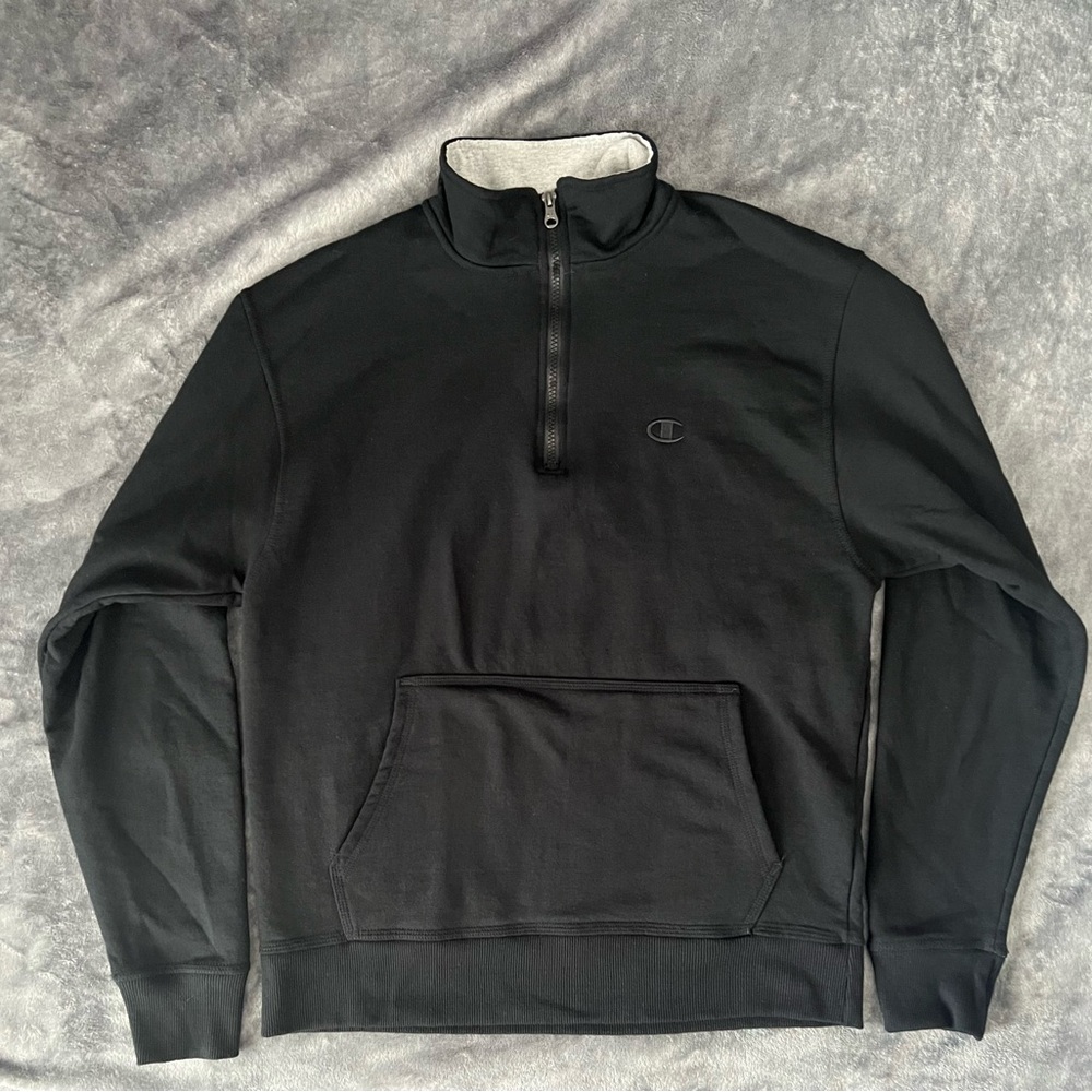 Champion Men's Black Quarter-Zip Fleece Sweatshirt (Medium)
